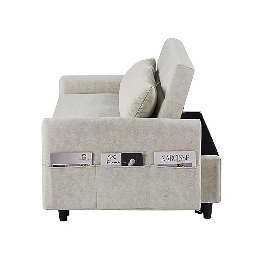 GIA 3 in 1 Convertible Sleeper Sofa, Loveseats Futon Couch Pullout Bed for Living Room,Love Seat Chaise Lounge with Adjsutable Backrest, Storage Pockets, 2 Pillows, Gray