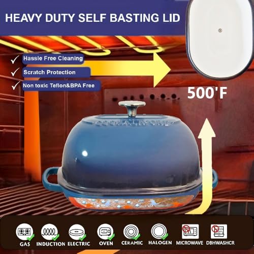 Cast Iron Dutch Oven,6 QT Bread Oven,Thick Enameled Loaf Pan with Lid,Bread Pans for Homemade Bread,14.5"Dutch Oven for Bread Baking,Loaf Pans-with Silicone Baking Mat&Recipe,Gifts for Family,Blue