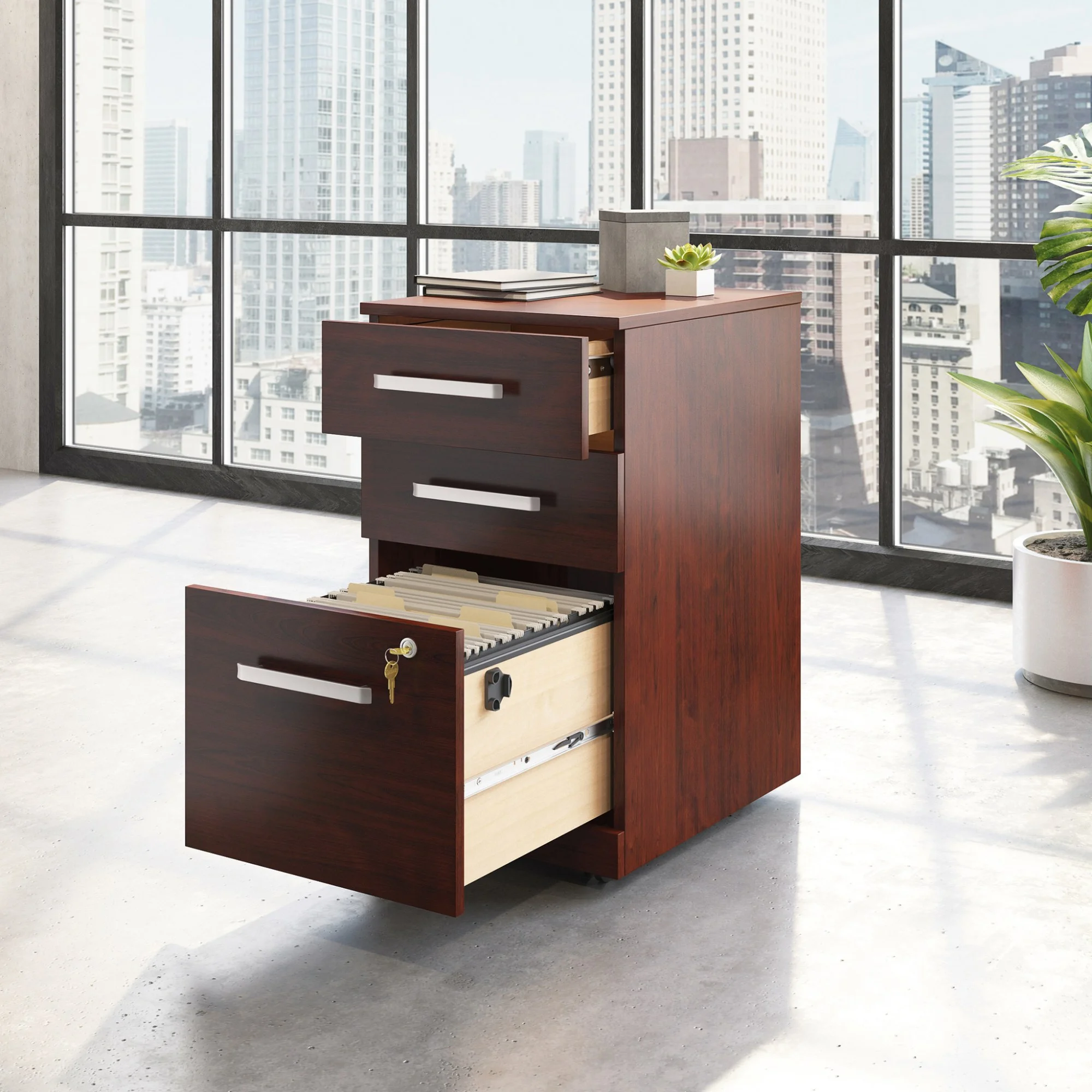 Sauder Affirm Engineered Wood Mobile File Cabinet (Assembled) in Classic Cherry