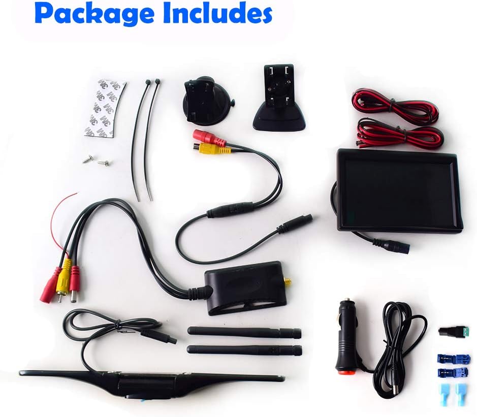 Wireless Backup Camera Monitor 5 TFT LCD Monitor License Plate Backup Camera 180° Viewing Angle 8 LED Night Vision for Car Truck RV Camper Vans Trailer