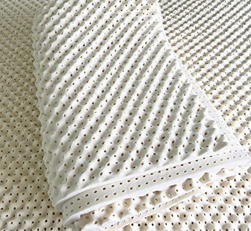 Green Natural Organic Egg Crate Latex Mattress Topper Queen Size - Medium Firm - GOLS Certified Organic Convoluted Latex Foam - Pressure Point Back Pain Relief Sleeps Cool Breathable Bed Pad