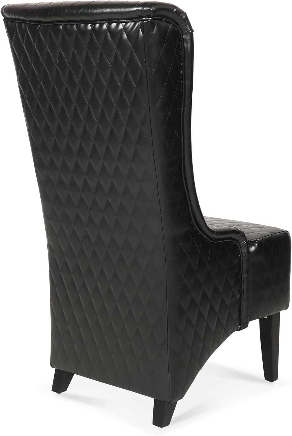 23.03" Wide Faux Leather High-Back Accent Chair, Comfy High Wingback Chair, Living Room Chair with Soft Padded & Wooden Legs, Modern Side Chair for Living Room, Bedroom, Black