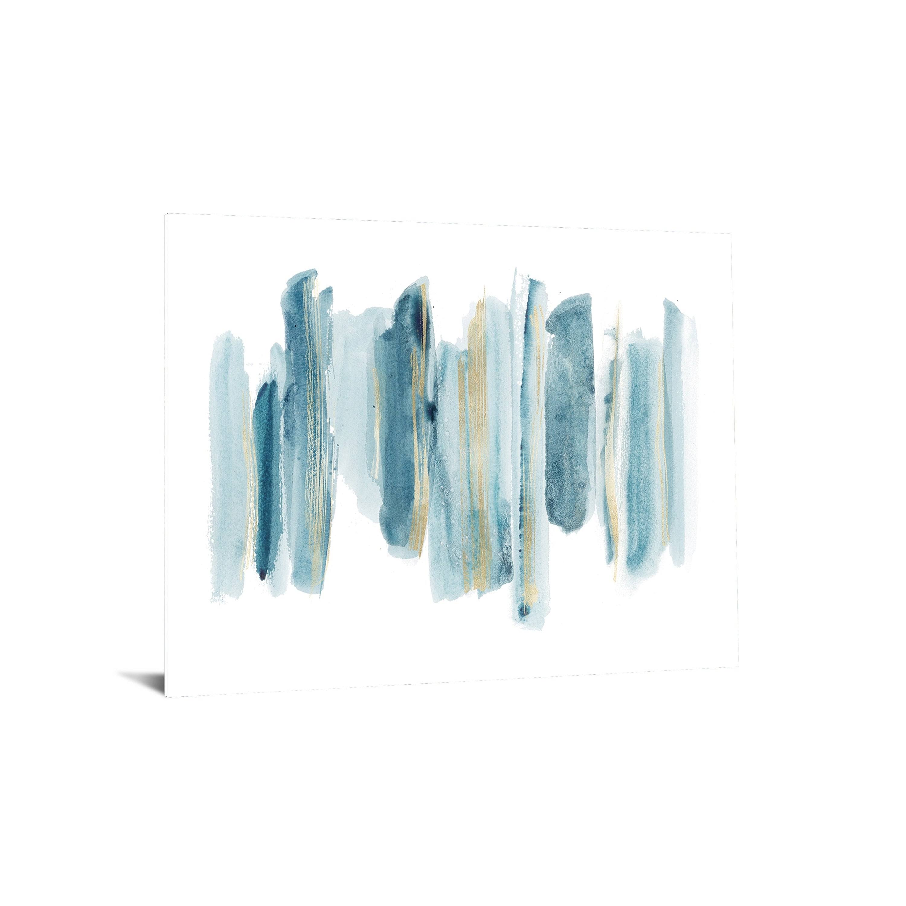 Classy Art 40x60 Billiant Blue and Gold Abstract Tempered Glass Wall Art, Multi