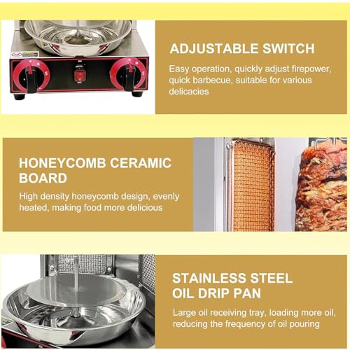 Gas Vertical Broiler with 2 or 3 Burners, Shawarma Doner Kebab Gyro Grill Machine with Meat Catch Pan, for Home Restaurant Kitchen,Dual