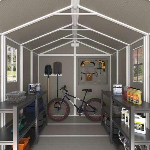UDPATIO Outdoor Storage Shed 6 x 6 FT, Resin Garden Sheds with Floor Plastic Patio Outdoor Storage Shed with Lockable Door for Tool, Bike, Garbage Gray White