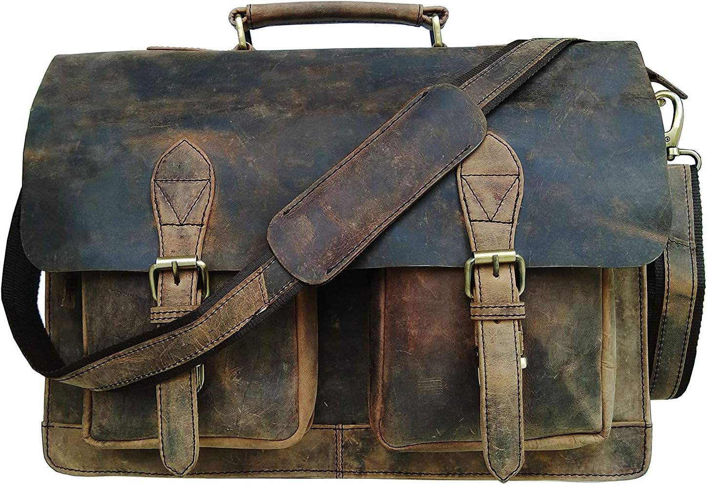 cuero Retro Genuine Buffalo Vintage Hunter Leather Men Laptop Messenger Shoulder Bag Office Briefcase College Bag For Men And Women By Cuero (15 inch)