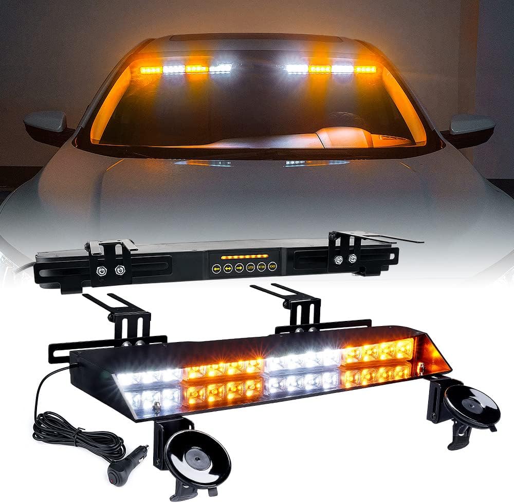 Xprite Amber LED Visor Strobe Dual Light Bar, Interior Windshield Sunvisor Safety Emergency Warning Traffic Advisor Flashing Caution Lightbars with Control Panel, for Construction Vehicles Trucks