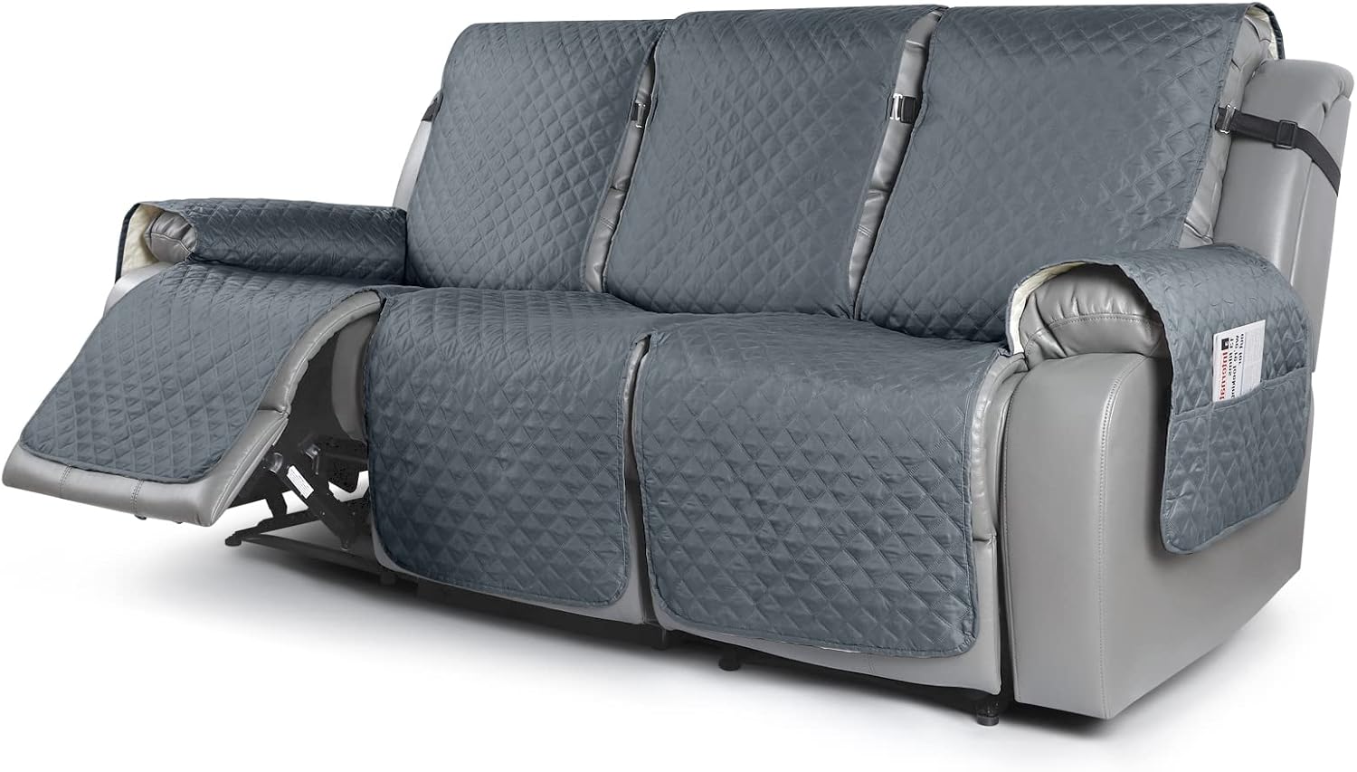 KinCam Recliner Sofa Cover, Pet Sofa Cover for 2 Seat Reclining Couch, Motion Recliner Couch Cover Furniture Protector with Elastic Straps (2 Seater, Dark Gray)