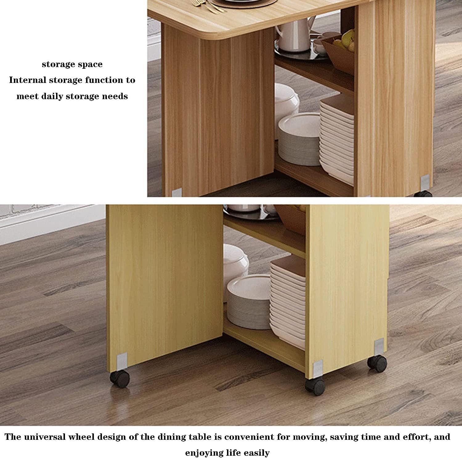 Kitchen Dinner Table, Expandable Folding Dining Table with 6 Wheels, Rectangle Wood Drop Leaf Table, Round Edge Design, for Small Space Dining Table for Kitchen, Living Room,1.2m
