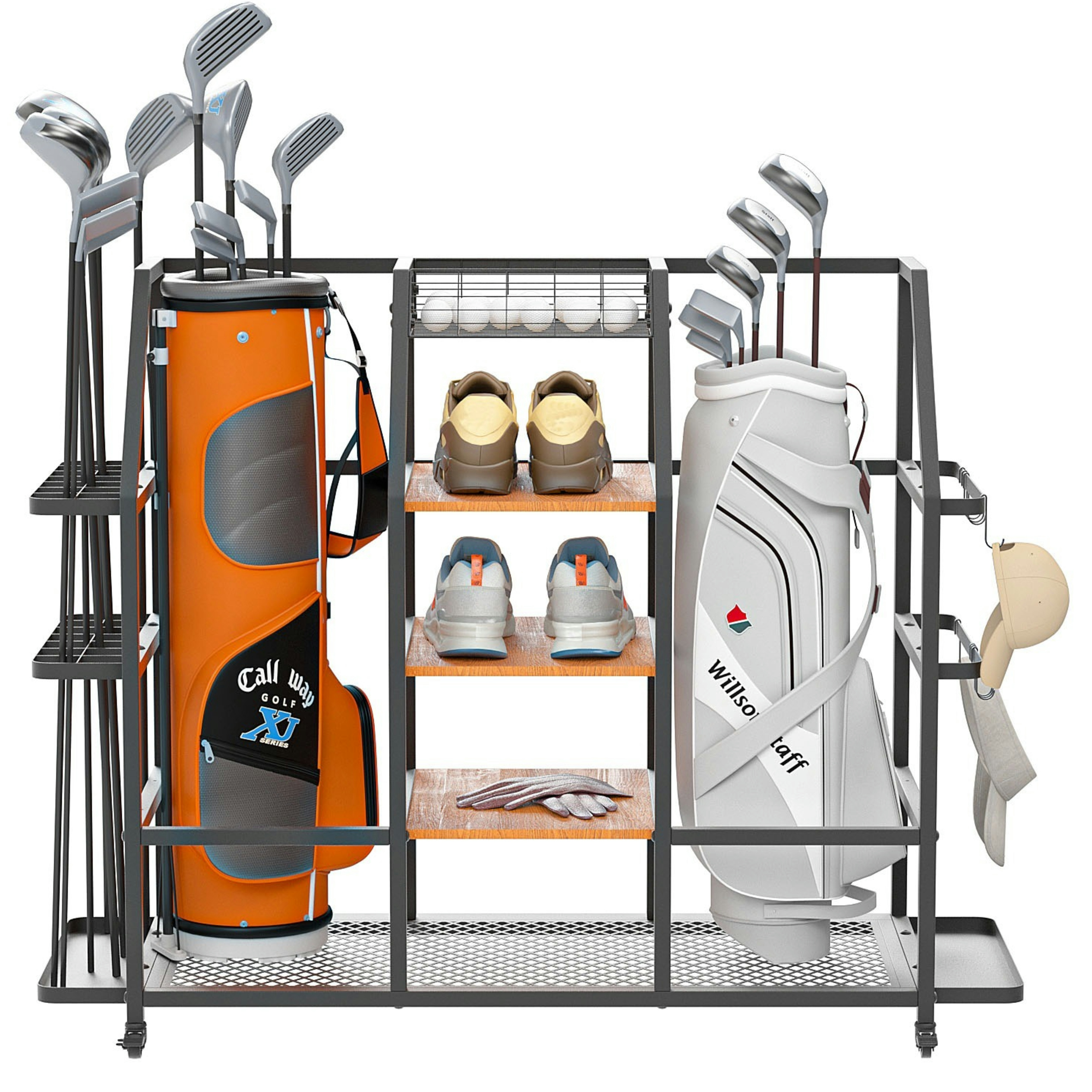 Uyoyous Extra Large Golf Bag Storage Rack, Golf Storage Organizer w/ Locking Wheels for Garage, Club and Basement