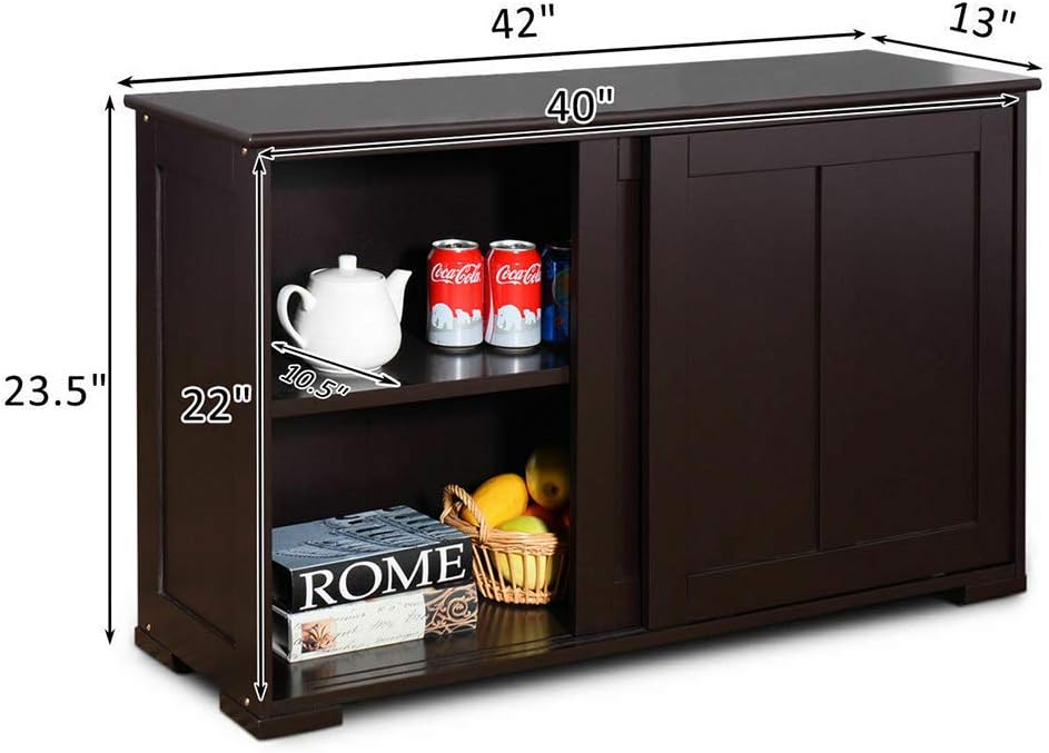 Dark Brown Kitchen Storage Cabinet Sideboard Buffet Cupboard Wood Sliding Door Pantry New MDF 42" L × 13" W × 23.5" H of Set