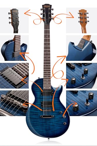 AKLOT Muti-Tone Electric Guitar with Coil-Split: Roasted Maple Neck, Flame Maple Graphic Top, Dual Humbuckers Pickups, Beginner Guitar Kit with Gig Bag, Lesson Book, Strap, Picks, Violet Venom