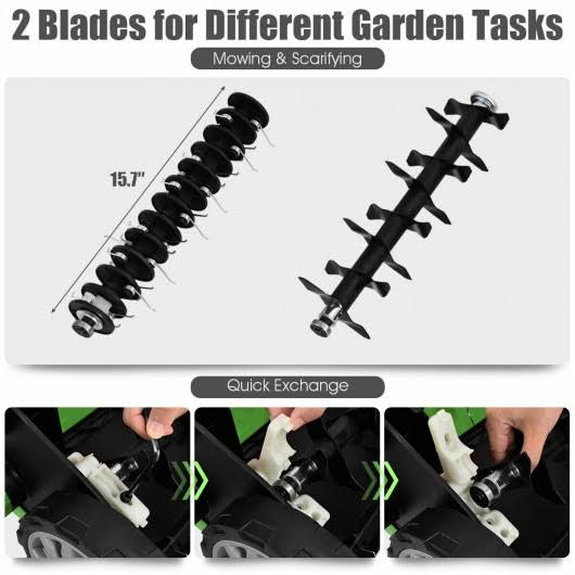13 Amp Corded Scarifier 15x22 Electric Lawn Dethatcher with Dual Safety Switch-green