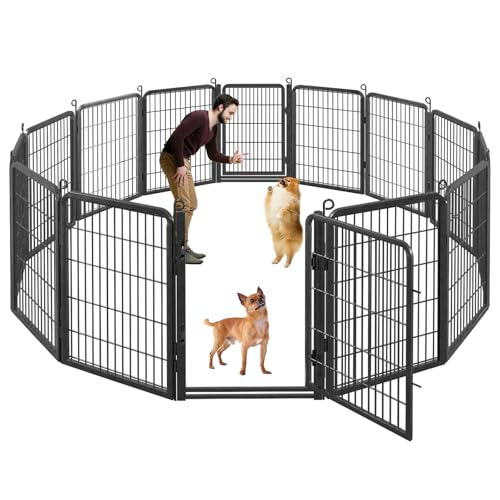 Dog Playpen Outdoor with Low Threshold Full Gate, 32" Height 10 Panels Large Dog Fence Outdoor for Yard, Heavy Duty Pet Playpen Metal Play Pen Portable Fence for RV Camping, Yard