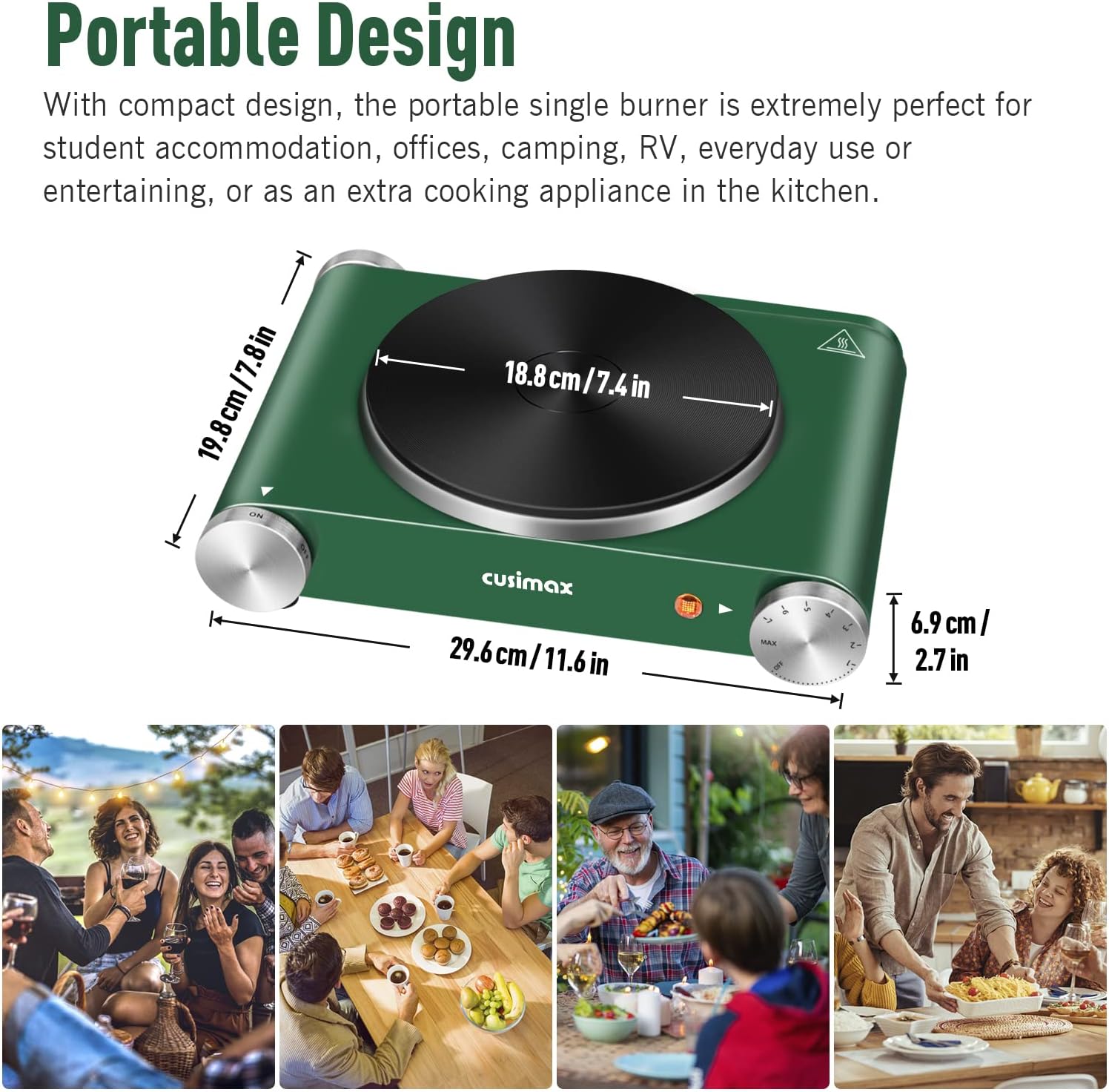 Cusimax Hot Plate Electric Burner Single Burner Cast Iron hot plates for cooking Portable Burner 1500W with Adjustable Temperature Control Stainless Steel Non-Slip Rubber Feet, Upgraded Version