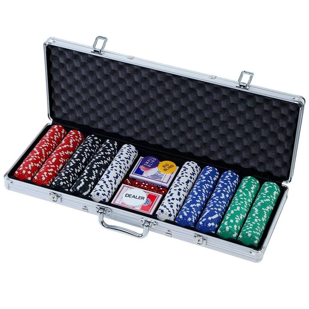 Poker Chip Set 500pc Chips Texas Hold&em Casino Gambling Dice Cards