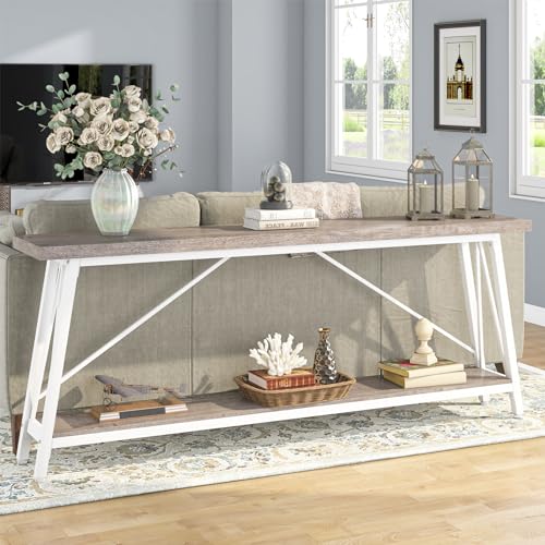 70.9" Industrial Entryway Console Sofa Table, Long, White