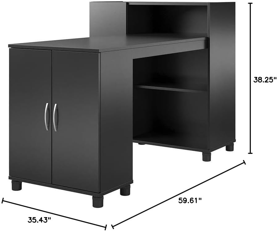 Pemberly Row Transitional Wood Hobby and Craft Desk w/Storage Cabinet in Black