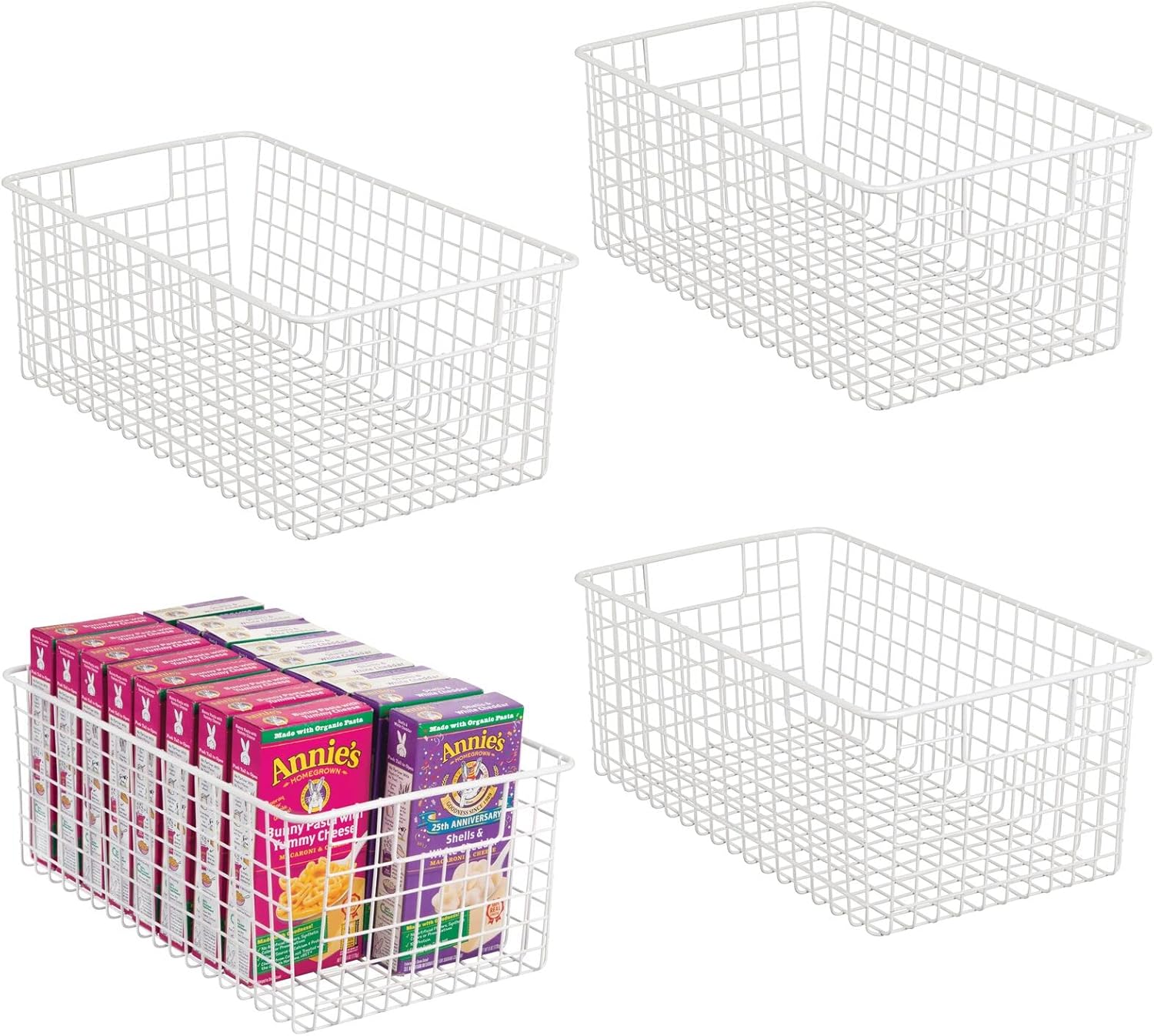 mDesign Household Metal Wire Cabinet Organizer Storage Organizer Bins Baskets trays - for Kitchen Pantry Pantry Fridge, Closets, Garage Laundry Bathroom - 16 x 9 x 3 - 4 Pack - Satin