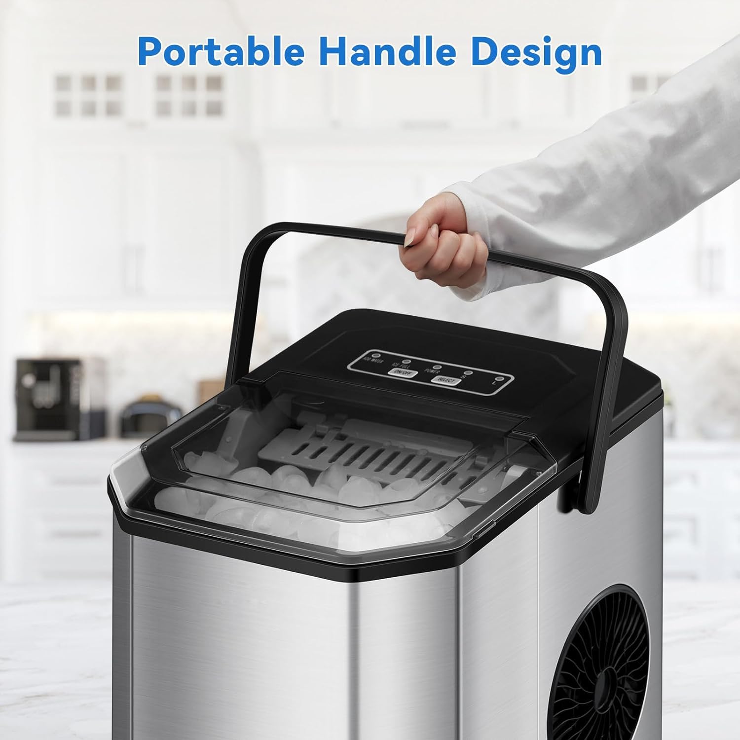 Mini Portable Automatic Electric Countertop Ice Maker Stainless Steel Countertop Ice Maker 33 lbs/24 Hours Output, Self-Cleaning,Basket for Home/Kitchen/Office/Bar