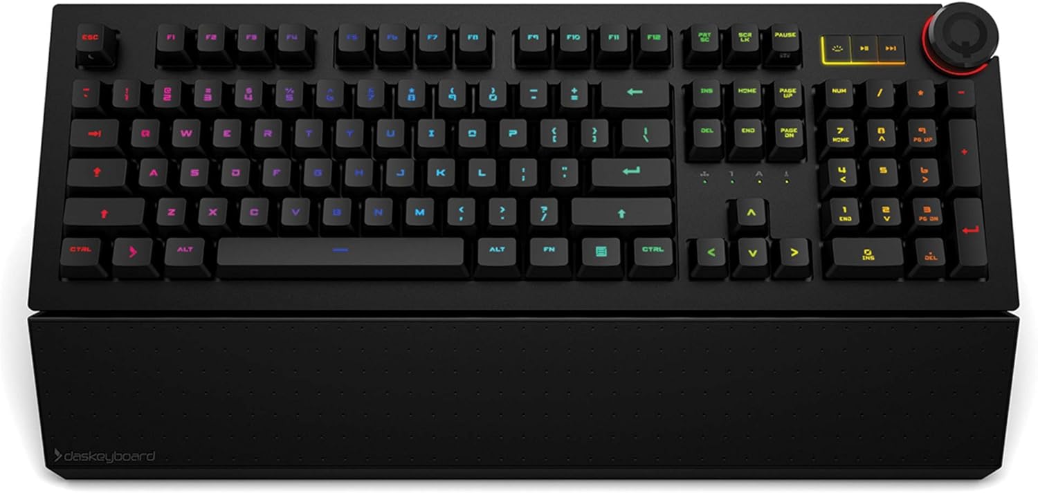 Das Keyboard 4 Professional Wired Mechanical Keyboard, Cherry MX Brown Mechanical Switches, 2-Port USB 3.0 Hub, Volume Knob, Aluminum Top (104 Keys, Black)