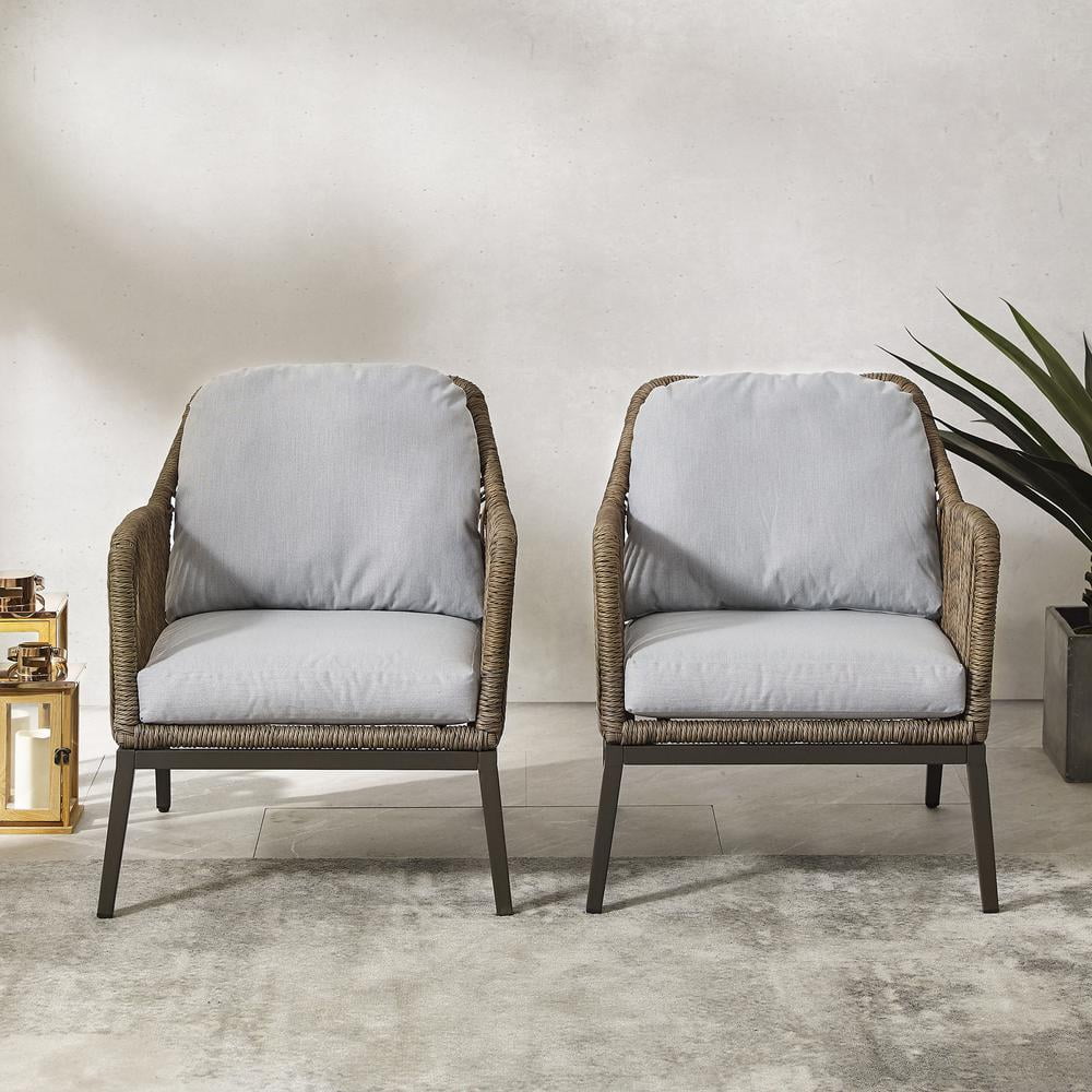 Crosley Furniture Haven 2Pc Outdoor Wicker Armchair Set in Gray & Brown