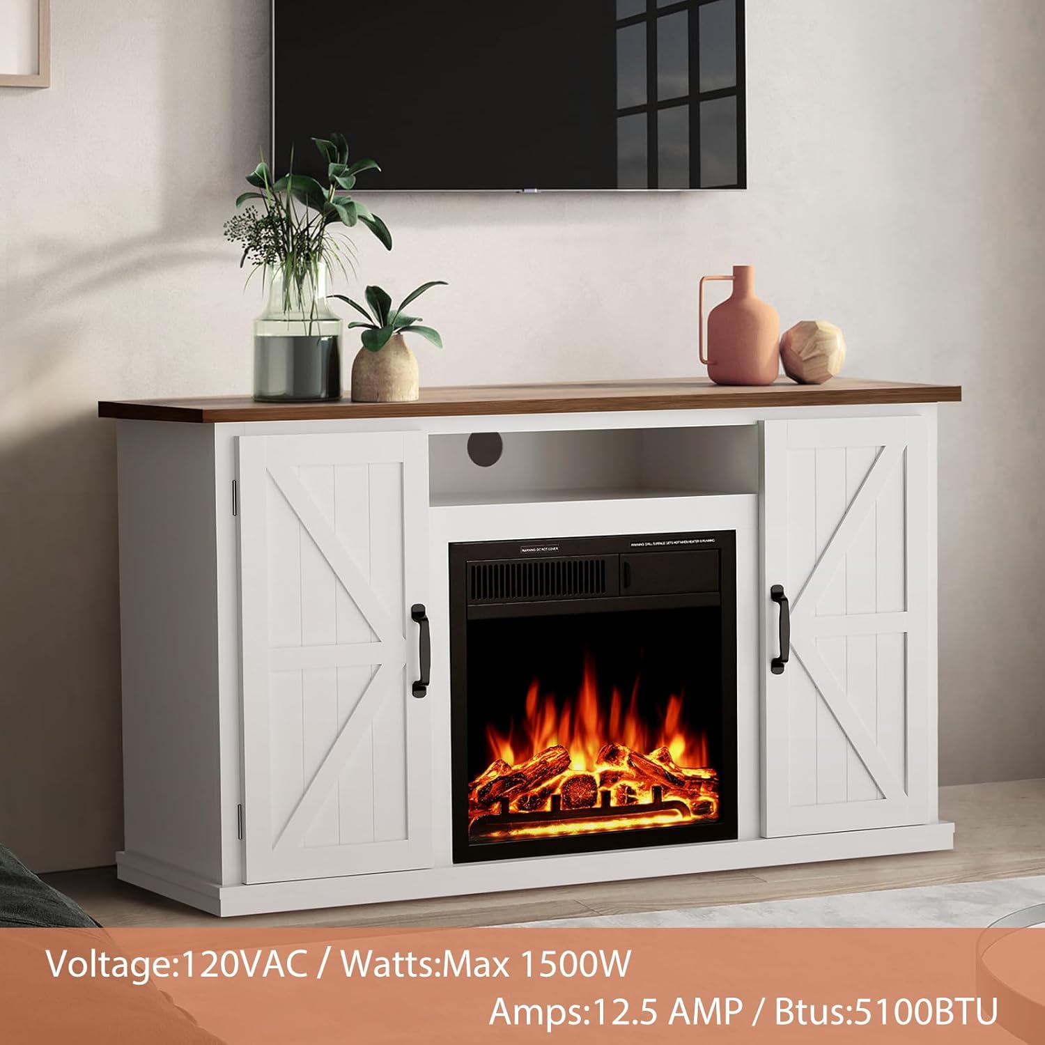 Xbeauty 47" Fireplace Mantel Wood Surround Firebox Fireplace Tv Stand Freestanding Corner Fireplace Heater Infrared Quartz Heater Adjustable Led Flame, Remote Control