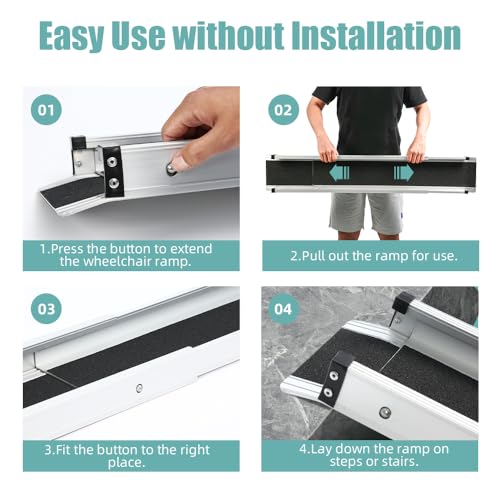 Adjustable Wheelchair Ramp 6FT Telescoping Portable Ramps for Steps Aluminum Lightweight Ramp with Storage Bag Non-Skid Ramps for Wheelchair for Home 72" L x 7.4" W 600lbs Capacity (2 Pack)