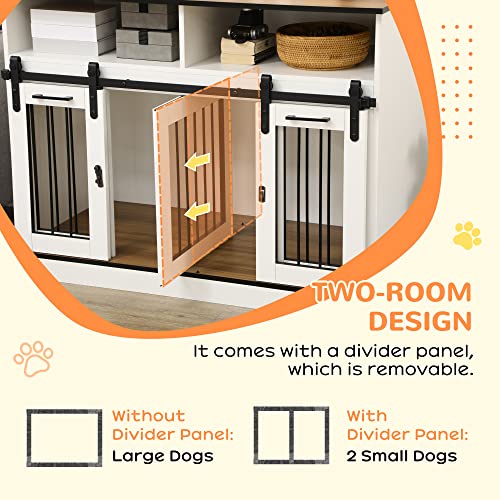 PawHut Dog Crate Furniture for Large Dogs or Double Dog Kennel for Small Dogs with Shelves, Sliding Doors, 47" x 23.5" x 35", White
