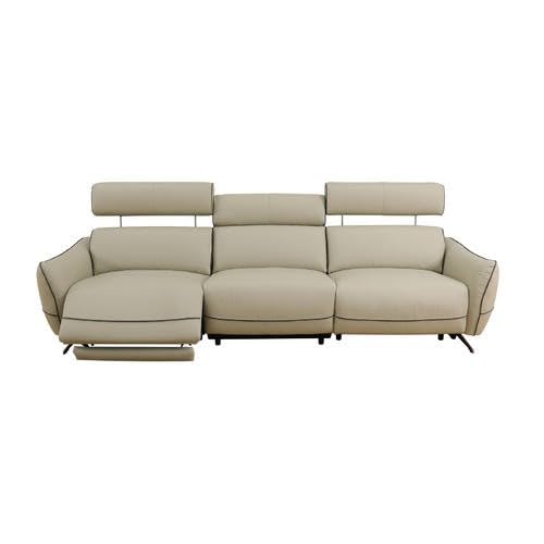 Beige Top Grain Leather and PVC 3-Piece Living Room Recliner Sofa Set for Living Room/House/Bedroom/Office/Apartment(White,LAC)
