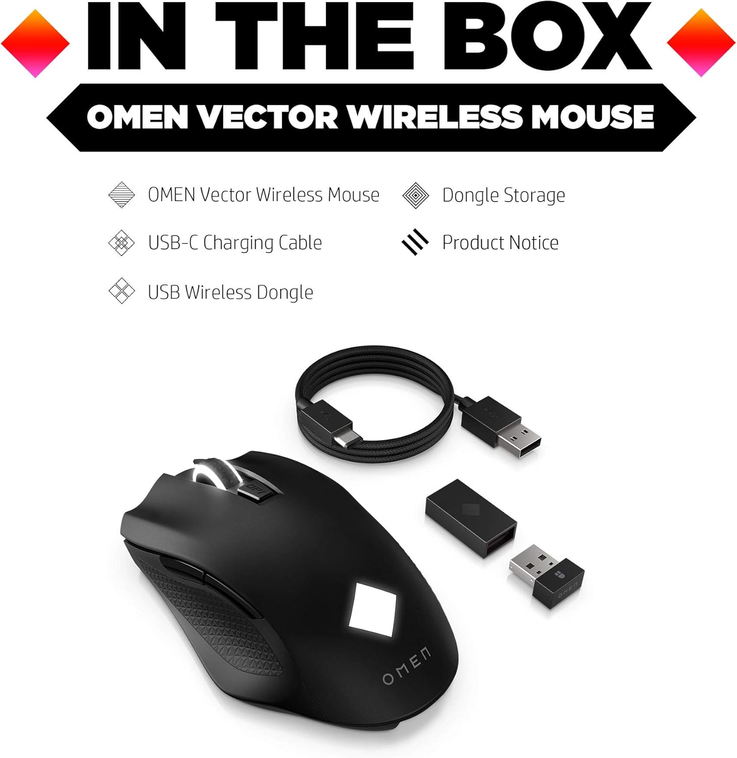 OMEN Vector Wireless Mouse | Gaming Mouse with Warp Wireless Technology and Ultra-Fast USB-C Charging | Mouse with Esports Grade Sensor and Ergonomic Design | DPI Range 100-16,000 | (2B349AA) Pack of 2