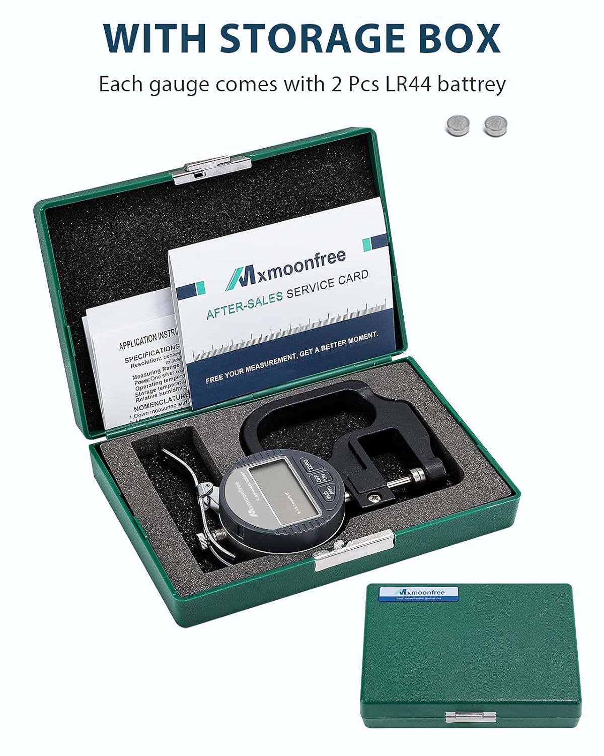 Mxmoonfree Digital Thickness Gauge 0.001mm/0.00005 | 0-12.7mm/0.5 Electronic Micrometer Thickness Meter with LCD Display, Unit Conversion, Storage Case, Extra Battery Pack of 2