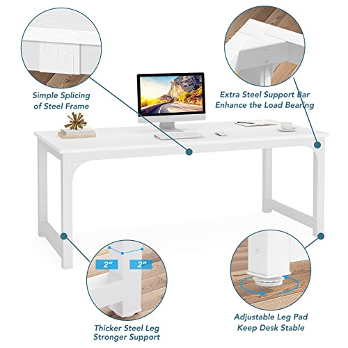 Tribesigns Modern Computer Desk, 63 x 31.5 inch Large Executive Office Desk Computer Table Study Writing Desk Workstation for Home Office, Spliced Desktop, White