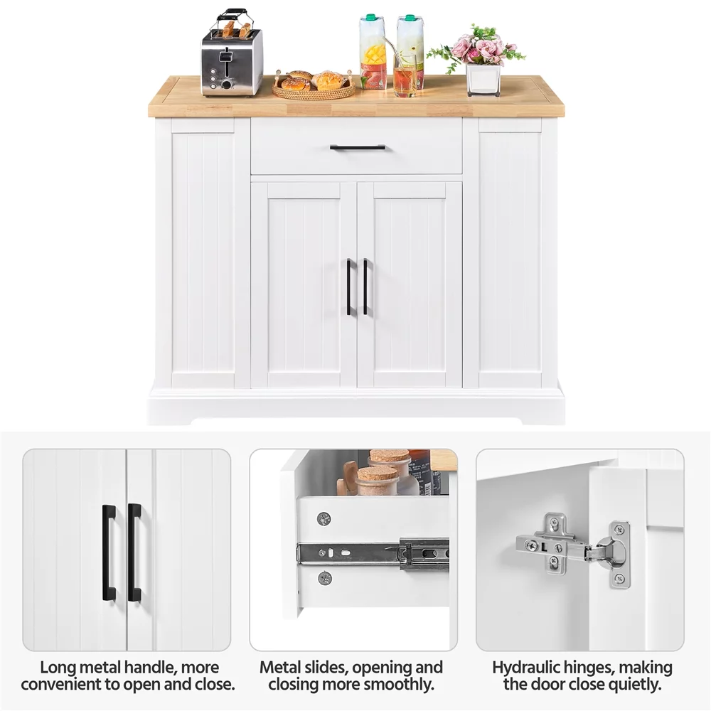 SMILE MART 36″ H Wooden Kitchen Island Storage Cabinet with Drawer & Open Shelving for Dining Room Kitchen, White