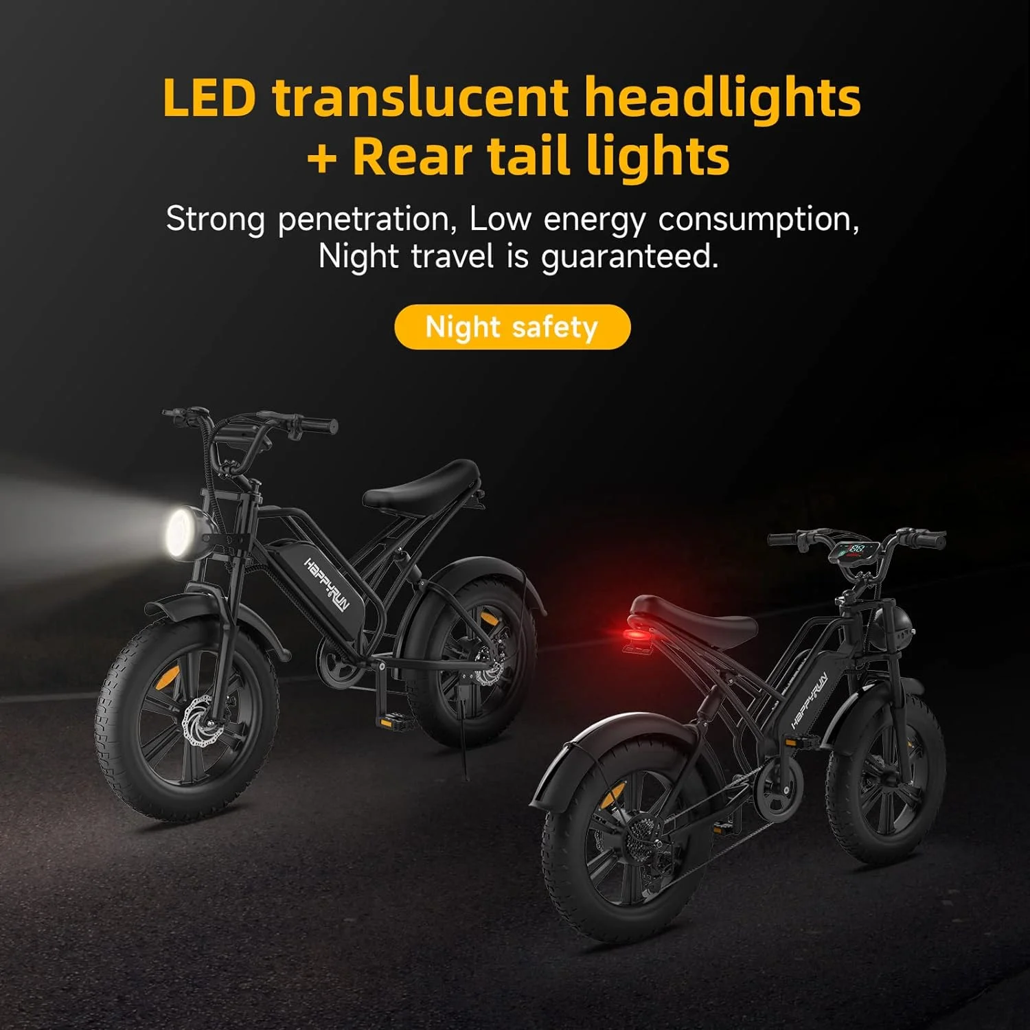 HAPPYRUN Electric Bike for Adults 20" Fat tire with 1500W Motor Ebike 48V 18AH Removable Battery 30MPH & 68 Miles Long Range Snow Beach Mountain