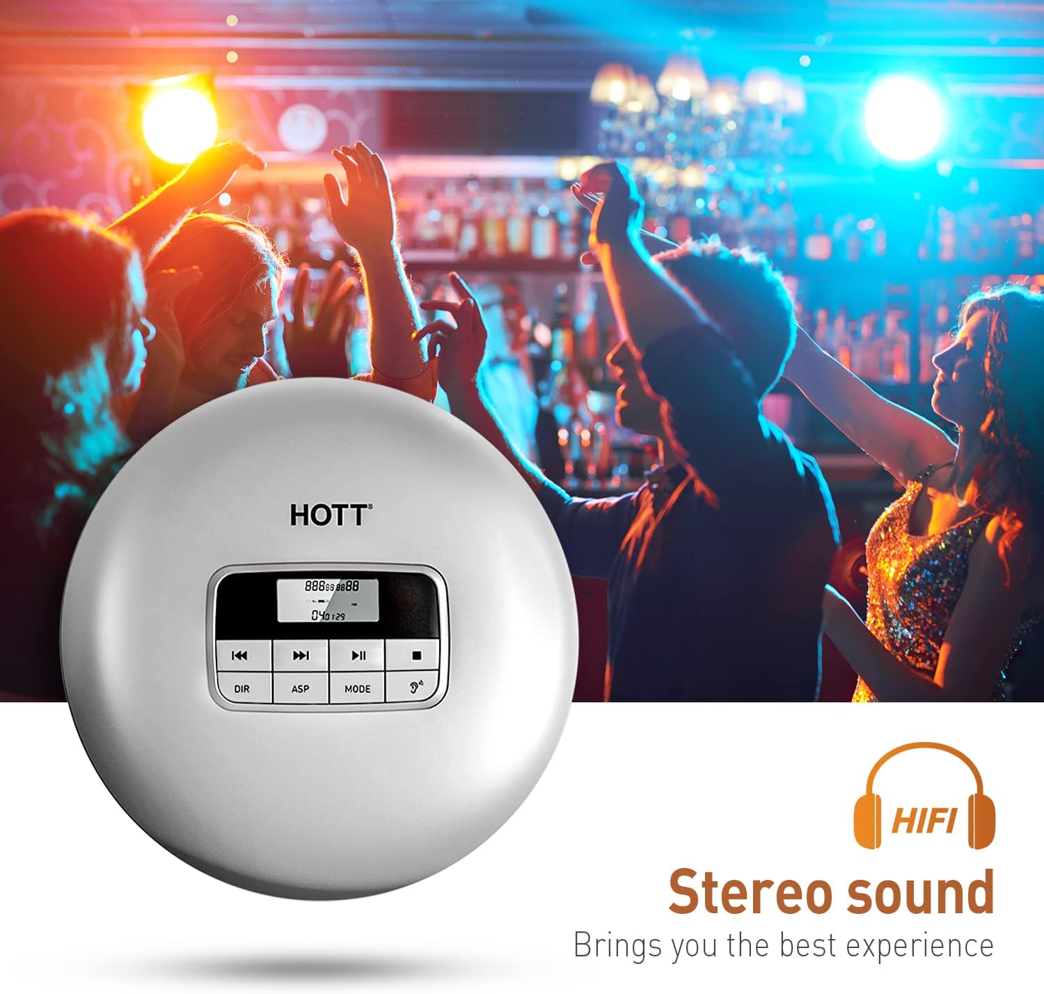 HOTT CD511 Portable CD Player，Personal Compact CD Player for Car with Anti-Skip/Shockproof Protection with Headphones and AUX Cable-Sliver