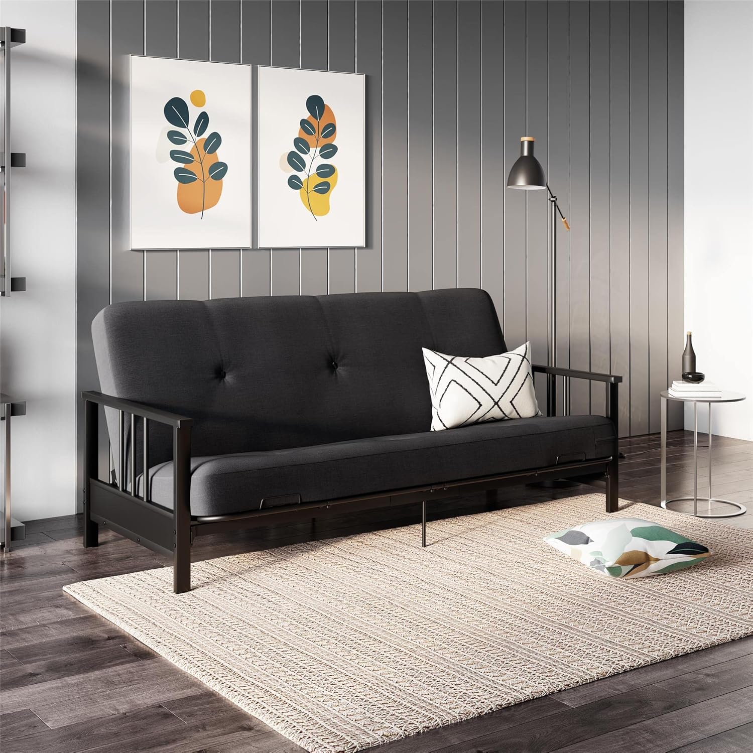 REALROOMS Bretta Contemporary Black Metal Arm Futon Frame