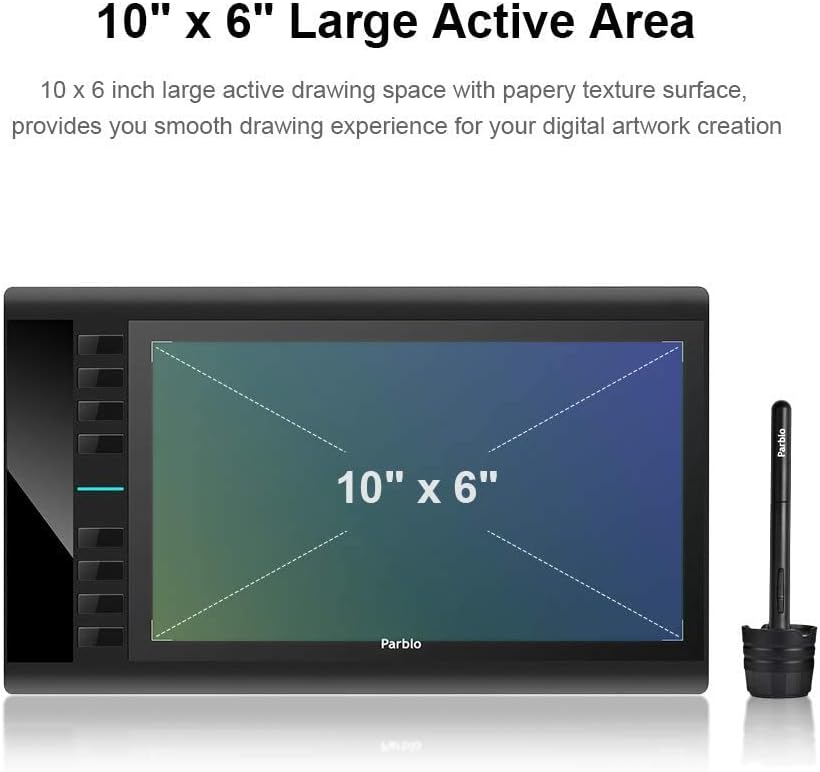 Parblo A610 V2 Graphic Drawing Tablet, 10 x 6 inch Large Area Art Pen Tablets with 8 Hot Keys, Battery-Free Stylus 8192 Pen Pressure, Ideal for Online Learning, Remote Work, Digital Art Craft Pack of 2
