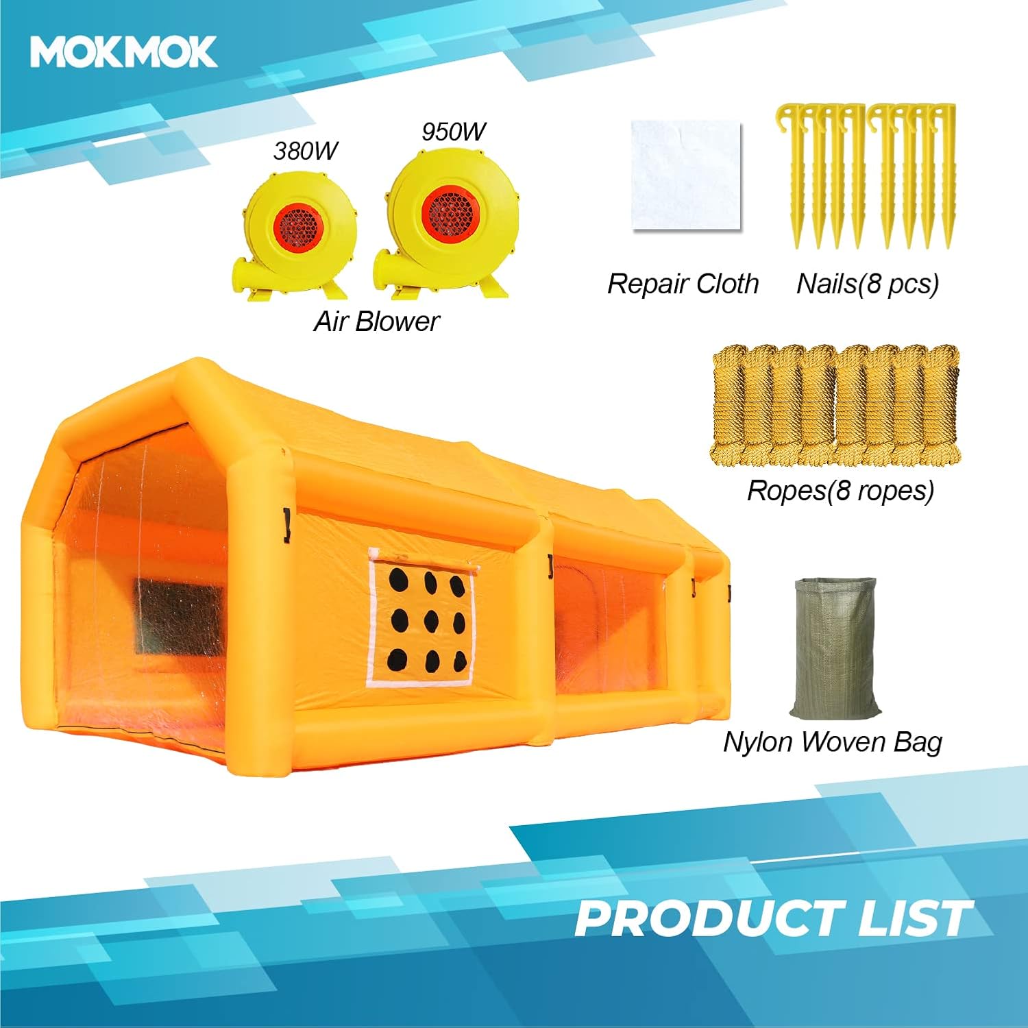 Mokmok Portable Inflatable Paint Booth,26x13x10 Ft Inflatable Spray Booth,Car Paint Tent with Air Filtration System and 2 Blowers,for Small Cars Or Other Small Items Paint.