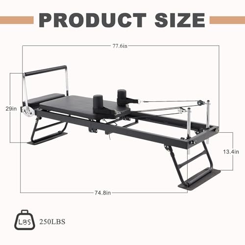 Pilates Reformer Machine Home Indoor Workout Machine，Foldable Pilates Reformer Equipment for Home Gym Cardio Fitness -Up to 250 lbs Weight Capacity-Personal Indoor Sport Apparatus-Birthday Gift