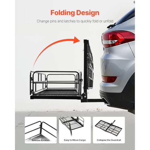 VEVOR 70" x 30" x 6", Hitch Cargo Carrier, 500 lbs Capacity with Nighttime Reflective Reminder, Folding Hitch Mount Cargo Carrier Basket with Hitch Lock for 2" Receiver, Fit for SUVs