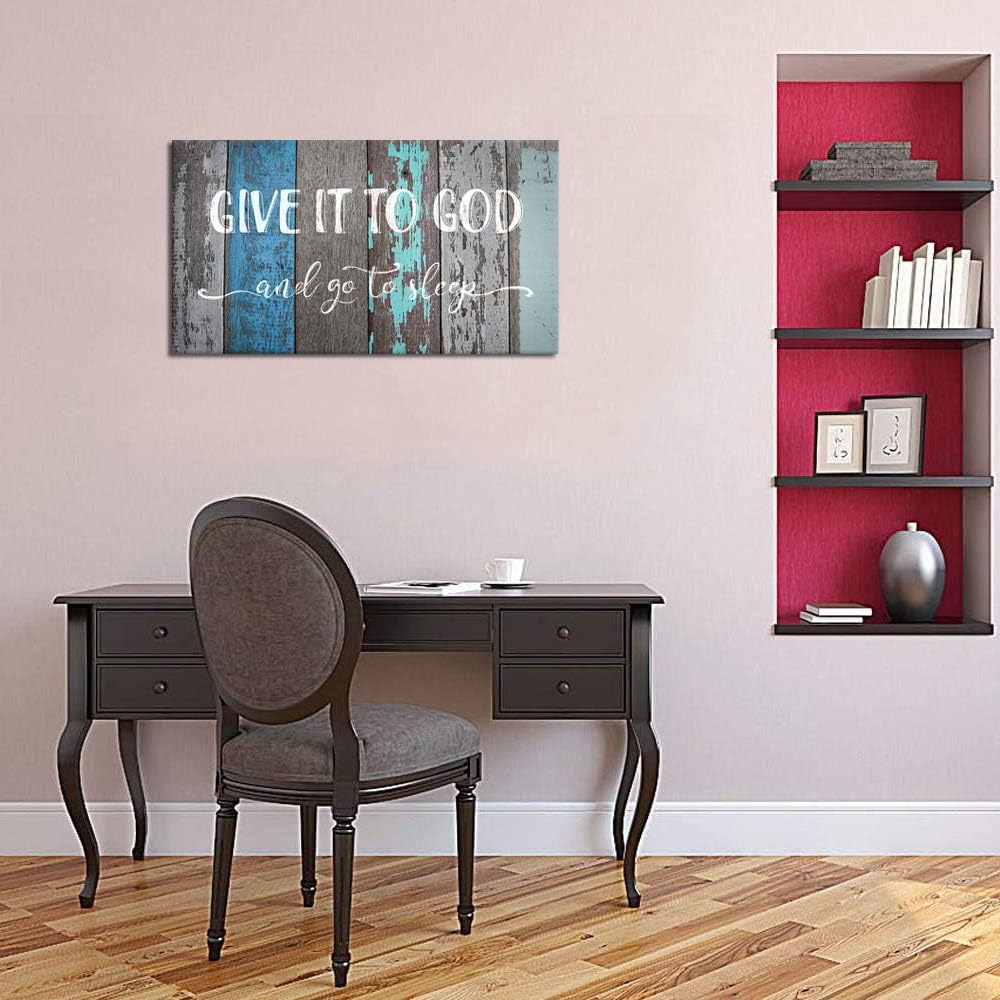 sechars Bedroom Quotes Wall Decor Give It To God And Go To Sleep Sign Canvas Prints Framed and Stretched Rustic Wood Textured Background Home Bedroom Decoration Easy to Hang 20x36inch
