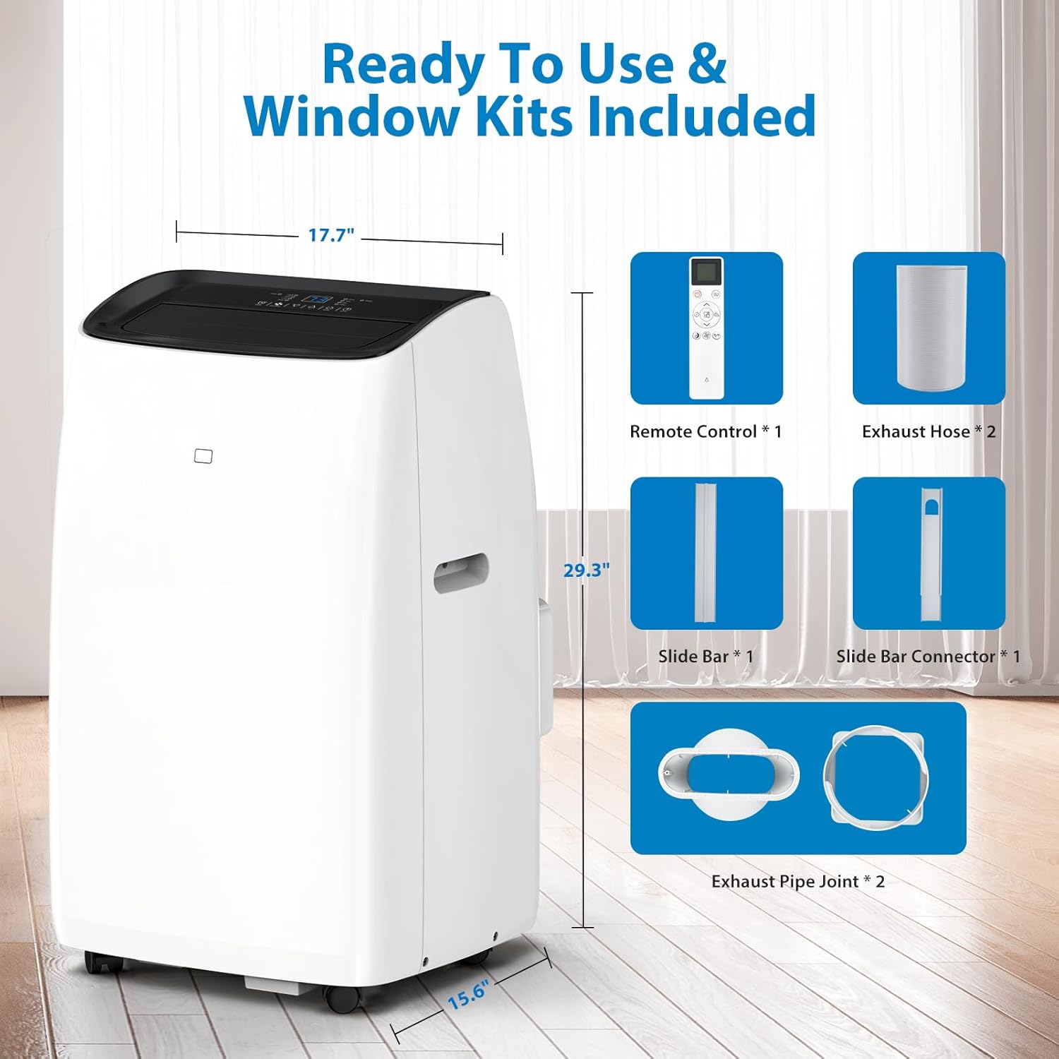 Acekool 14000 BTUs Inverter Portable Air Conditioner and Heater, Portable AC Unit for Rooms Up to 750 Sq. Ft, with Remote Control, Dual Hose, Window Kit, Energy-Saving 13.6 CEER, Low Noise (42dB)