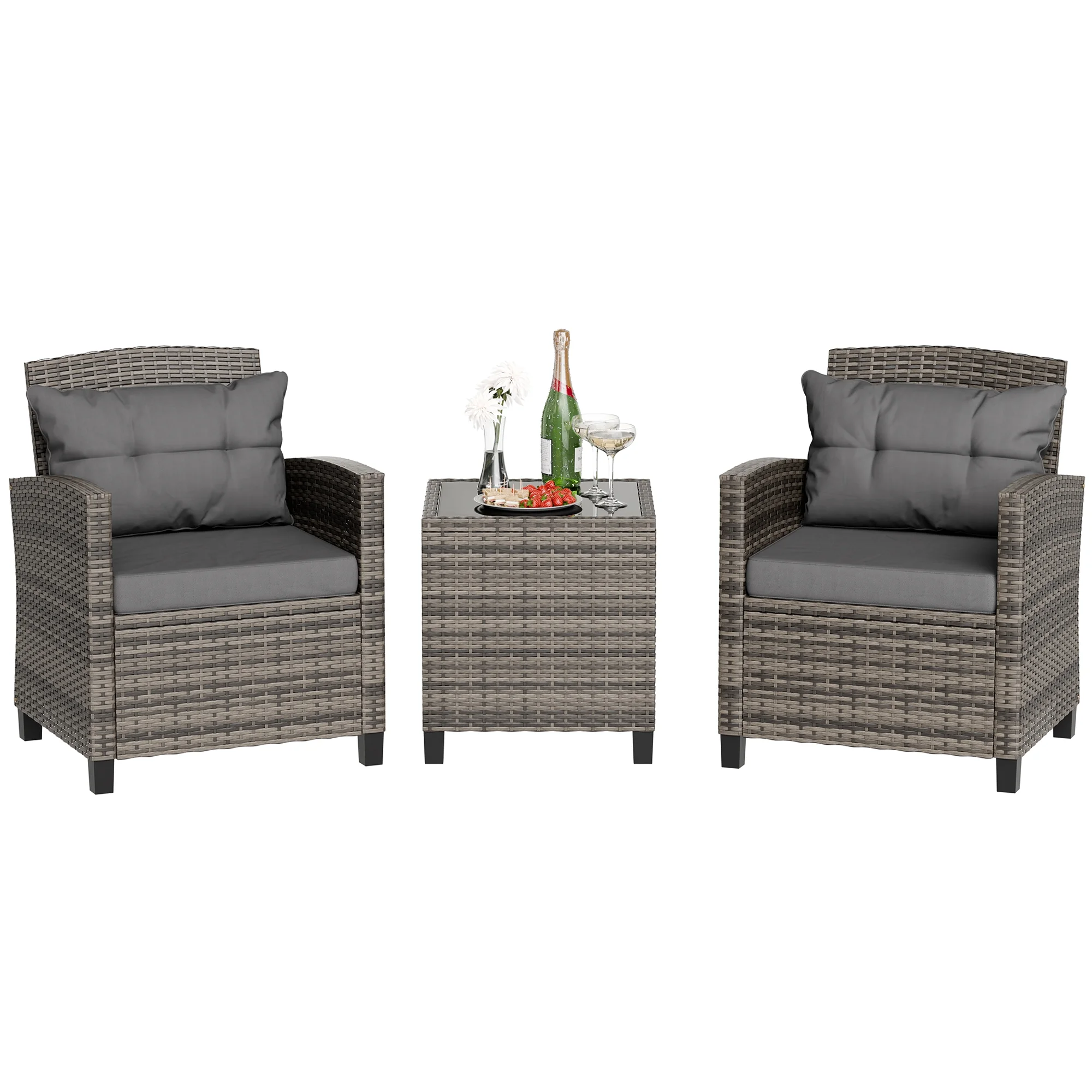 Walsunny 3 Pieces Patio Furniture Set Outdoor Wicker Conversation Bistro Set Outdoor Patio Chairs with Tempered Glass Table Beige
