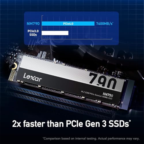 Lexar 2TB NM790 SSD with Heatsink PCIe Gen4 NVMe M.2 2280 Internal Solid State Drive, Up to 7400/6500 MB/s Read/Write, Compatible with PS5, for Gamers and Creators, Black (LNM790X002T-RN9NU)