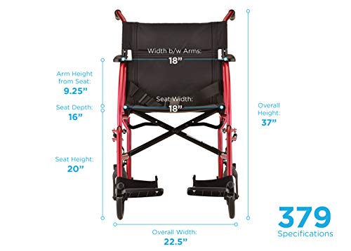 NOVA Medical Products Ultra Lightweight Transport Chair, Red, 1 Count