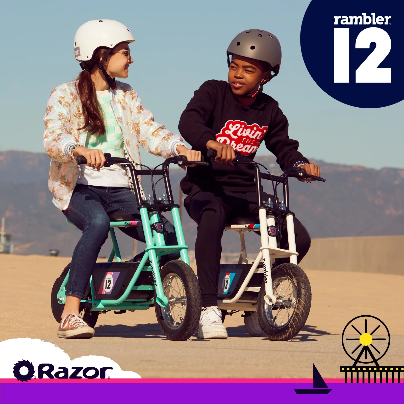 Razor Rambler 12 Seated Electric Scooter- White, up to 14 mph, 12" Air-Filled Tires, for Teen 13+