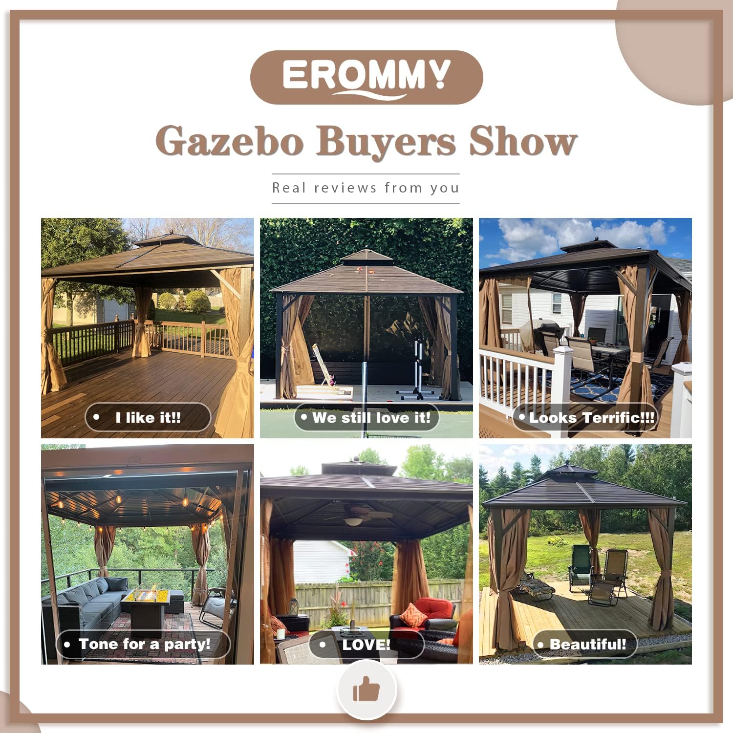 EROMMY Hardtop Gazebo Galvanized Steel Outdoor Gazebo Canopy Double Vented Roof Pergolas Aluminum Frame with Netting and Curtains for Garden,Patio,Lawns,Parties (10'x 13')