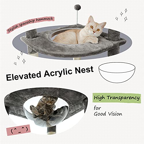 PEQULTI Floor to Ceiling Cat Tree 92.9’’-101.6’’ Height Adjustable Cat Tower Tall Kitty Climbing Play House with Scratching Posts, Cozy Condo, Perches and Large Hammock for Indoor Cats Beige