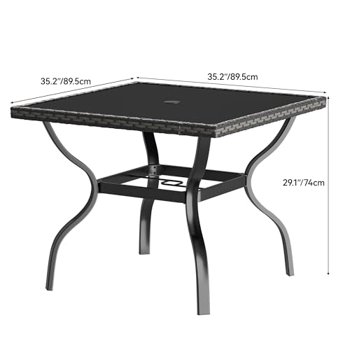 YITAHOME Patio Dining Chairs Set of 4, Outdoor Wicker Furniture Dining Chairs, All-Weather Rattan Conversation Chairs with Wood Armrest and Soft Cushions for Backyard Deck (Black+Light Gray)